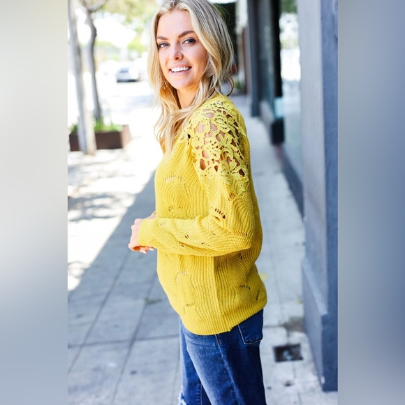 Mustard/yellow sweater. Bust is ~23 flat. Length ~29in. - Picture 2 of 4
